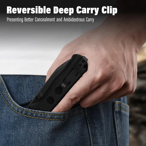 Miniatura 6 de QSP Canary Folder - Cuchillo plegable de bolsillo, hoja de 7.21 cm Sandvik 14C28N con acabado negro lavado a la piedra, mango G10 negro, bloqueo