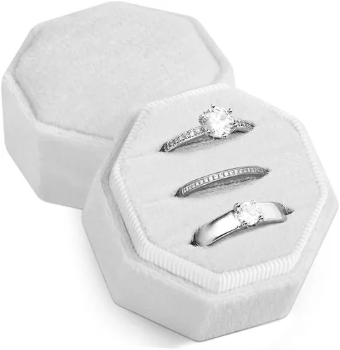 NIMSIN Caja de terciopelo para anillos de alta calidad para ceremonia de boda con tapa desmontable, elegante y bonita caja para anillos de boda, 3