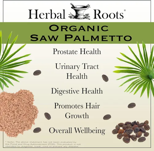 Miniatura 3 de Herbal Roots Cápsulas orgánicas de palma enana americana 1,000 mg por porción 60 cápsulas veganas orgánicas