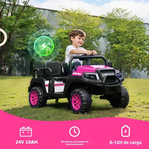 Miniatura 6 de Coche eléctrico para niños, juguetes de 24 V y 4 plazas con control remoto para padres, suspensión de 4 ruedas, capacidad máxima de peso de 220 Rosa