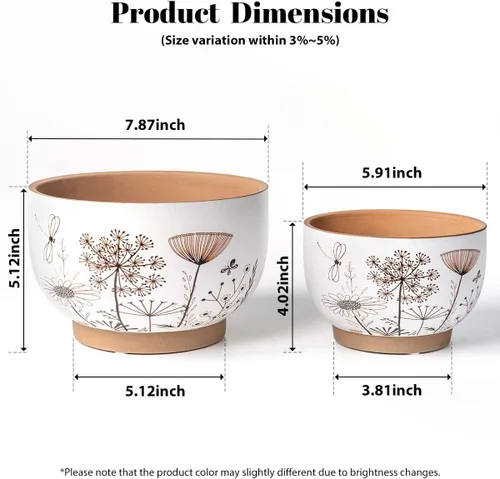 Miniatura 5 de YBX Macetas de Cerámica de 8 Pulgadas + 6 Pulgadas para Plantas, Macetas para Flores Suculentas con Agujeros de Drenaje, Jardineras de Terracota