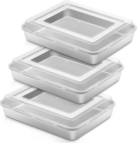 Miniatura 12 de Onader Bandeja cuadrada para hornear pasteles de 8 x 8 pulgadas con tapa, bandeja de lasaña de brownie de acero inoxidable