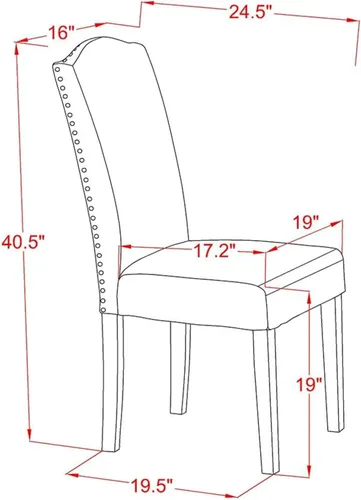 Miniatura 3 de East West Furniture ENP1T69 Encinal Parson - Juego de 2 sillas acolchadas de piel sintética negra con ribete de clavo, color negro
