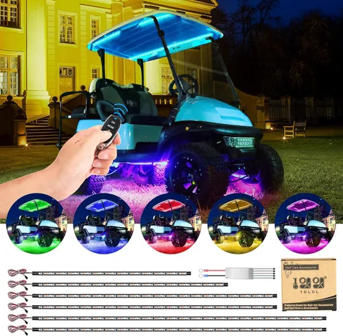 Miniatura 9 de 10L0L Kit de 2 luces subterráneas para carrito de golf Yamaha EZGO Club Car, iluminación de neón RGB 24 modos con control remoto inalámbrico