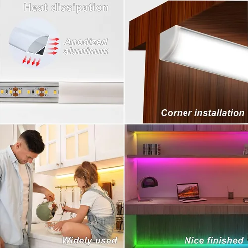 Miniatura 7 de VST Paquete de 10 canales LED de 3.3 pies, canal difusor LED en forma de V, sistema de canales de aluminio LED con cubierta lechosa, tapas finales