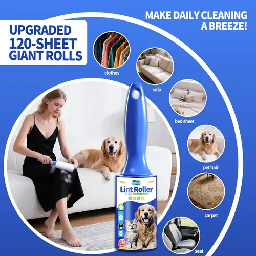 Miniatura 4 de Rodillos de pelusa para pelo de mascotas, rodillo extra pegajoso resistente para perros y gatos, removedor para sofá, ropa, muebles, muebles