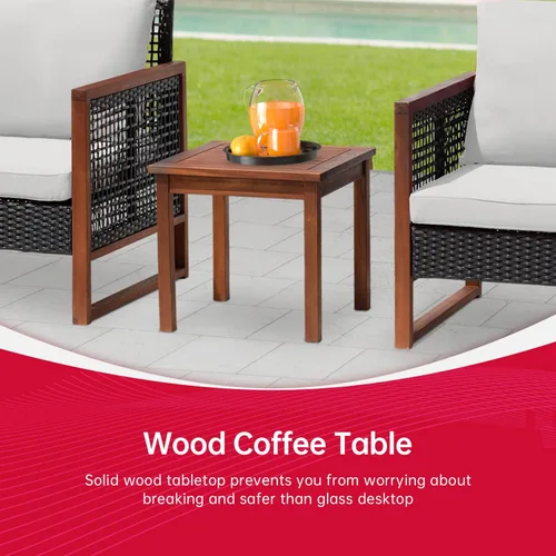 Miniatura 5 de Juego de muebles de patio de 3 piezas de madera de acacia para patio, juego de sillas de conversación al aire libre con cojines resistentes al agua