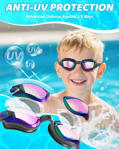 Miniatura 2 de Aegend Gafas de natación – Gafas de natación para niños de 3 a 14 años, niñas y jóvenes, sin fugas, visión clara Rosa brillante