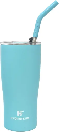 Miniatura 11 de HYDRAFLOW Capri - Vaso de 20 onzas con popote – Vaso aislado al vacío de triple pared – Vaso aislado al vacío – Vaso de acero inoxidable – Vaso