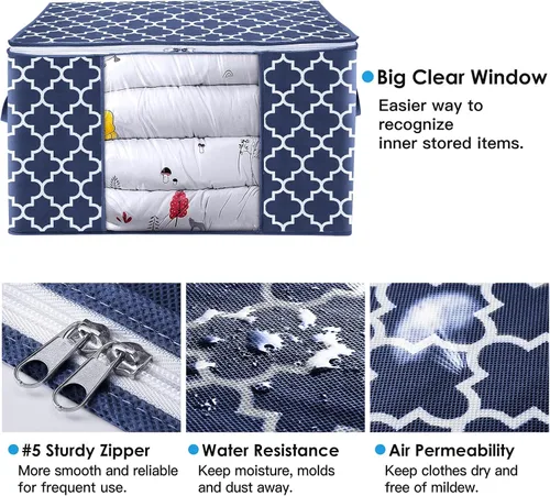 Miniatura 3 de WISELIFE Bolsas de almacenamiento, organización de mantas y ropa grandes y contenedores de almacenamiento para ropa de cama, edredones, organizador