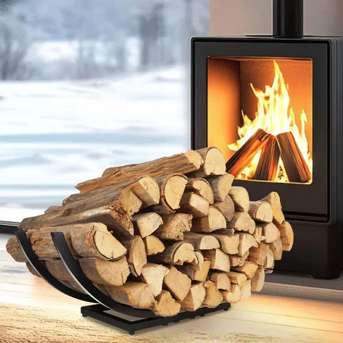 Miniatura 10 de Qiang Ni Soporte de madera para chimenea: soporte de almacenamiento de troncos curvado de leña de 22 pulgadas - Accesorios de chimenea de metal