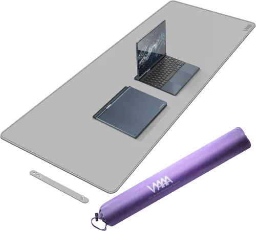 Miniatura 37 de Vyaaa Tapete de cuero para escritorio, 63" x 23.6" pulgadas, protector de escritorio de cuero, impermeable, extra grande, alfombrilla de mouse Negro
