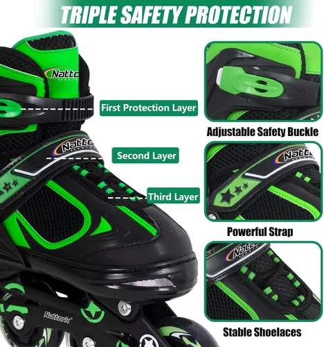 Miniatura 2 de Nattork Blade - Patines para niños con rueda iluminada, para exteriores e interiores, patines negros en línea iluminados para niños pequeños de 5 a