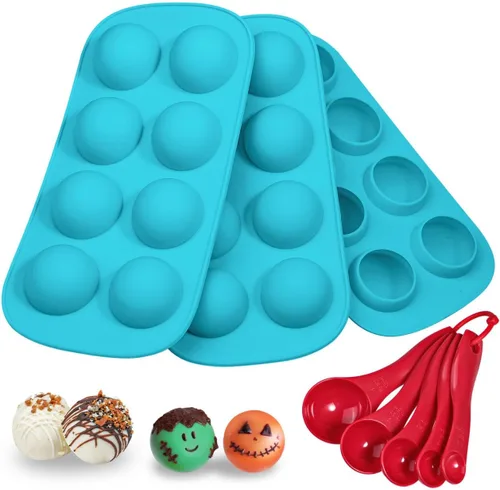 Webake Sphere Ball - Moldes de silicona de platino, paquete de 3 moldes redondos para hornear de 8 cavidades para Halloween, globos oculares,