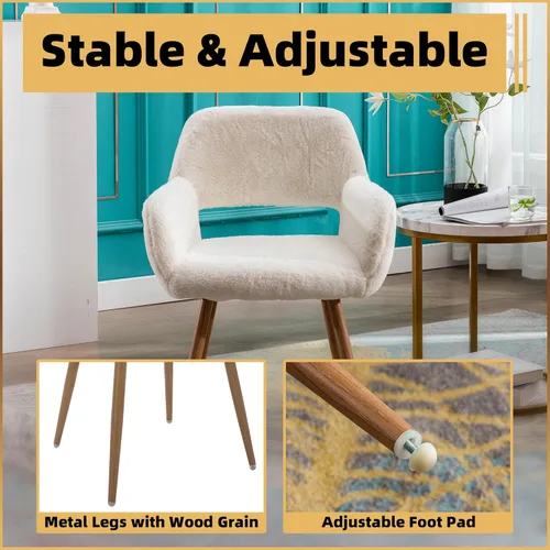 Miniatura 6 de Silla de escritorio peluda, moderna silla de oficina en casa sin ruedas, silla de tocador de piel sintética con respaldo hueco, cómodo sillón