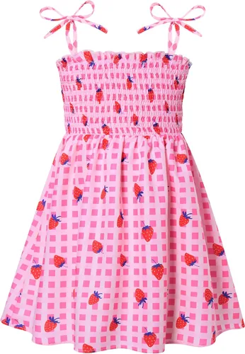 Miniatura 19 de Vieille Vestido de verano para niñas pequeñas, vestido de verano con tirantes delgados, vestido de princesa estampado floral, vestido casual
