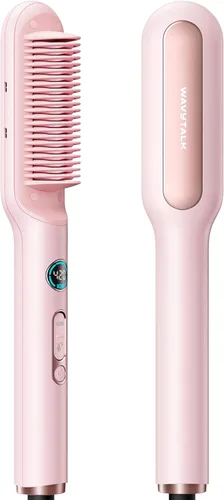 Wavytalk Cepillo alisador de pelo, elegante cepillo de alisado iónico, peine alisador de cerámica antiquemaduras con pantalla LED para cabello súper