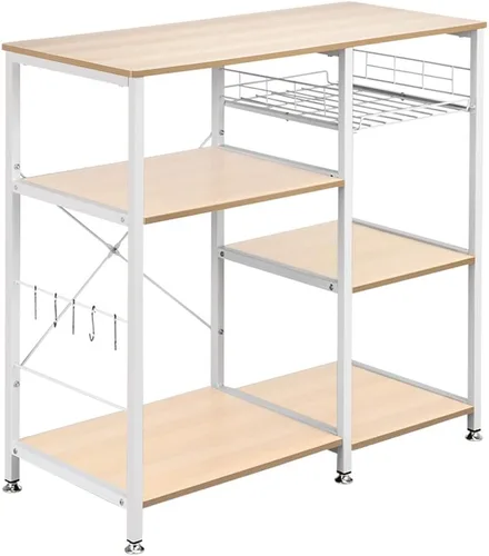 Miniatura 3 de Isla de cocina con almacenamiento, estante de panadería de pie, estación de mesa de barra de café, soporte para horno de microondas, estación