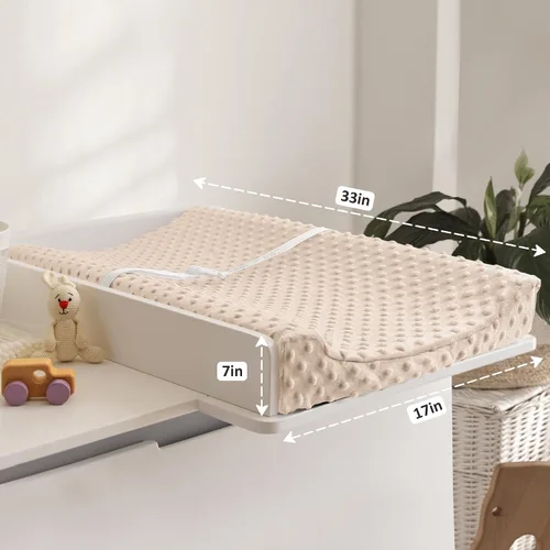 Miniatura 5 de Susurration Paquete de 2 fundas para cambiador, fundas de felpa súper suaves con lunares minky de 33 x 17 x 7 pulgadas, transpirables, para Beige