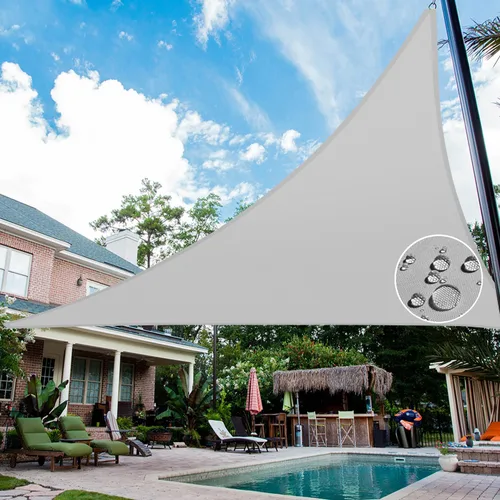 Miniatura 11 de Patio Toldo tipo vela triangular impermeable, 5 x 5 x 5 pies, toldo de tela de alta densidad, 95% de bloqueo UV, cubierta Patio para exteriores