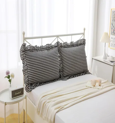Miniatura 3 de Fundas de almohada cuadradas a cuadros en blanco y negro con volantes, fundas de almohada a cuadros, fundas de almohada de gingham, fundas