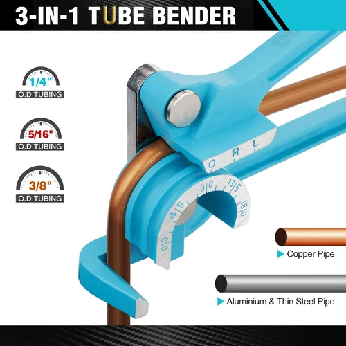 Miniatura 3 de DURATECH Dobladora de tubos de 180 grados, dobladora de tubos, dobladora de tubos 3 en 1, 1/4 ", 5/16 ", 3/8 ", para tubos de cobre, latón, aluminio