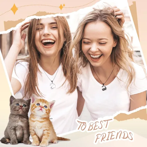 Miniatura 5 de Collar a Juego para Parejas, Collar Personalizado con Colgante de Gato Mascota Yin Yang, Collares de Promesa de Novio y Novia para Él y Ella, Regalo