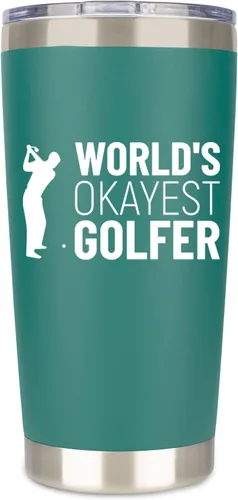 Miniatura 9 de Regalos de golf para hombres Worlds Okayest Golfista Taza de viaje de acero inoxidable con 2 tapas y 2 popotes y caja de regalo Idea única