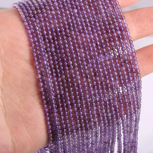 Miniatura 2 de Cuentas redondas de amatista natural para hacer joyas, pulseras, collares (0.079 pulgadas), 2 hebras