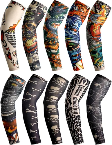 Miniatura 29 de Boao 20 piezas de mangas de brazo de enfriamiento para hombre, manga larga sin dedos, antideslizante, protección UV, mangas temporales para tatuajes