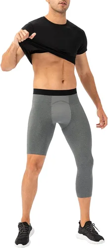 Miniatura 32 de Pantalones de compresión de 3/4 de una pierna para hombre, mallas de baloncesto atléticas para correr, leggings deportivos de capa base capri