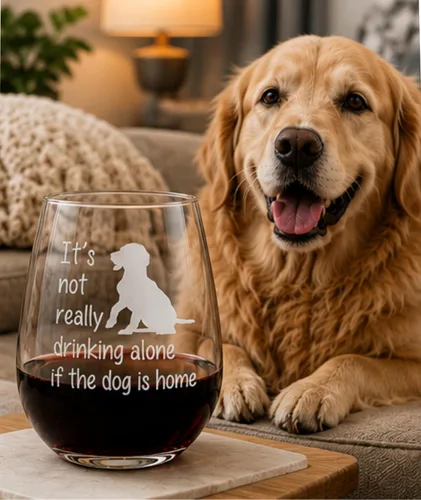 Miniatura 3 de C M El perro está en casa, divertida copa de vino sin tallo para él, ella, esposa, marido, amigo, lindo regalo de perro para hombres y mujeres - 17