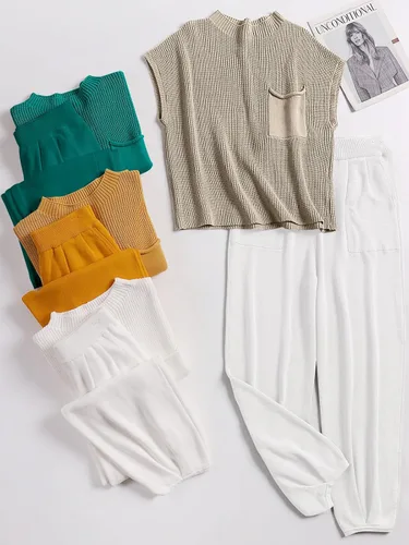 Miniatura 8 de ANRABESS Conjunto de dos piezas para mujer, suéter de punto y pantalones de cintura alta