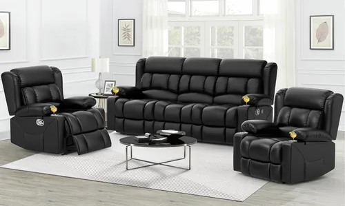 Miniatura 21 de Dresegmt - Juego de sofá reclinable con consola de almacenamiento, diseño de respaldo central abatible, sofá de piel sintética y sillón reclinable