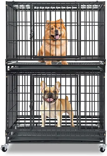 Miniatura 11 de Jaulas de dos niveles de 30 pulgadas para perros pequeños, jaula para perros de tamaño mediano para 2 perros, jaula resistente para perros, perreras