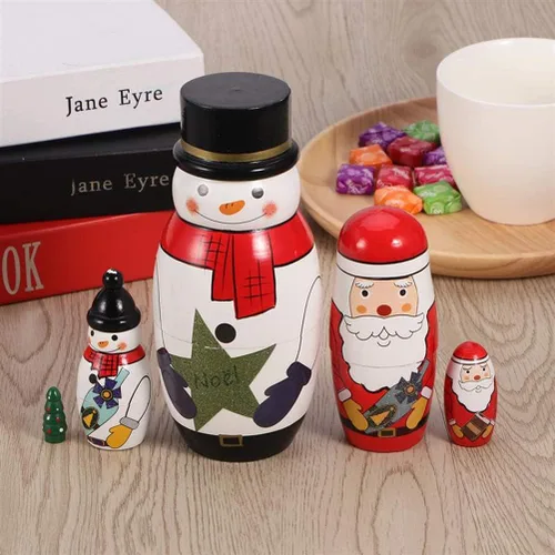 Miniatura 6 de Konrisa 5 muñecas anidables de Papá Noel, muñeco de nieve, Matryoshka, muñecos de anidación para niños y adultos, figuras hechas a mano de madera