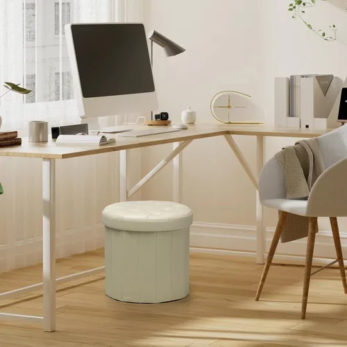 Miniatura 7 de Bsketa® Otomana plegable redonda de almacenamiento de 14" x 14" x 13" pulgadas, taburete de pie con asiento acolchado de espuma más gruesa, banco