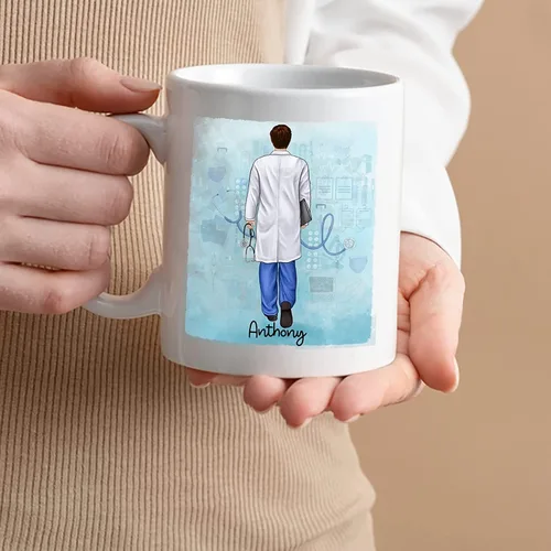 Miniatura 2 de Taza de café con nombre personalizado para médicos, taza de café personalizada para médicos, regalo para hombres, hombres, doctores, estetoscopio