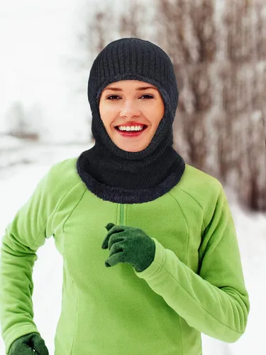 Miniatura 8 de Pasamontañas de punto calentador resistente al viento sombrero que cubre la cara para hombres mujeres forro polar deportes al aire libre