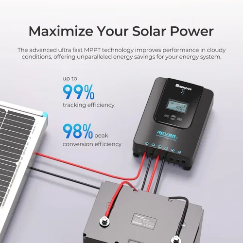 Miniatura 3 de Renogy Controlador de carga solar Rover 20A 12V24V Auto DC Entrada MPPT Controladores de carga para paneles solares LCD ajustable