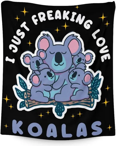 Miniatura 25 de Manta Koala para los amantes del koala, tamaño de cuna de 40 x 50 pulgadas, manta suave y acogedora para regalo, manta negra de dibujos animados