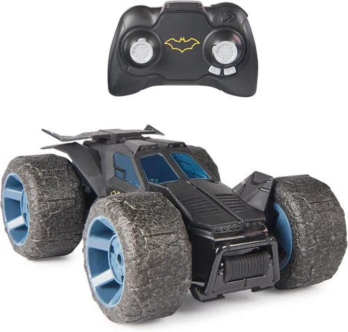 DC Comics, Batman Stunt Force Batmobile, auto de control remoto para interiores, Turbo Boost y trucos locos, juguetes coleccionables de superhéroes