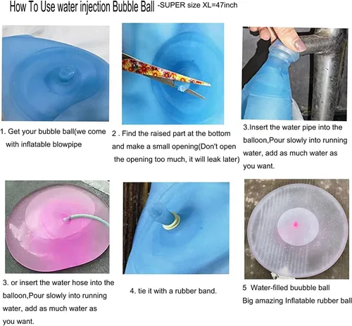 Miniatura 4 de Bola de burbujas de agua de 47 pulgadas para adultos, bola de agua inflable para playa, jardín, bola de goma suave (azul)