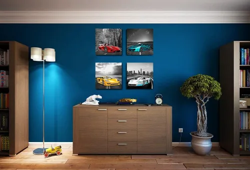 Miniatura 5 de Rtriel Imágenes de automóvil en blanco y negro, impresiones en lienzo de autos de carreras para hombres, adolescentes y niños, decoración de pared