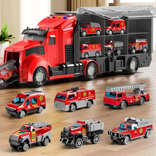 Miniatura 9 de NIPLOOOW Juego de juguetes de camiones de construcción con alfombra de juego, juego de vehículos de transporte de camiones para niños de 3, 4, 5 y 6