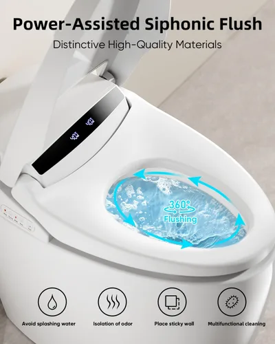 Miniatura 8 de LOUPUSUO Inodoro inteligente con rociador de agua caliente y secadora, inodoro de bidé de una pieza con funcionamiento automático de sensor de pie