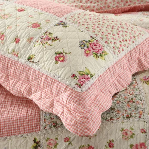 Miniatura 4 de ABREEZE Juego de edredón de algodón con diseño floral de rosa desgastada, juego de ropa de cama victoriana, juego de edredón floral, Rosa Rosa