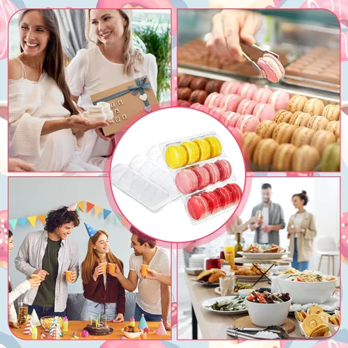 Miniatura 6 de Sherr 12 cajas de macarrones de plástico transparente para macarrones, bandejas de almacenamiento de macarrones, bandejas para galletas, bodas