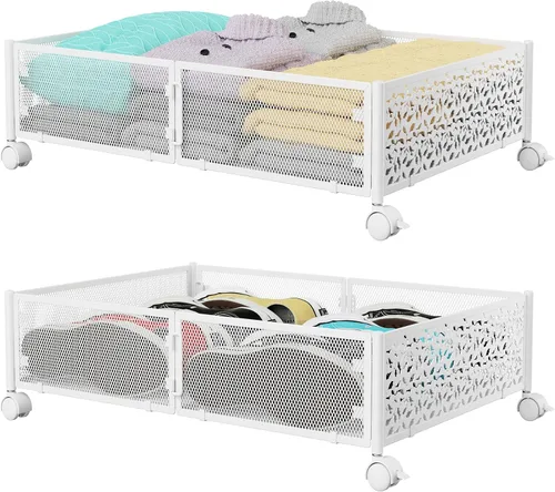 Miniatura 16 de PHINOX Almacenamiento debajo de la cama con ruedas, contenedores de almacenamiento debajo de la cama, actualización de alambre de hierro cruzado