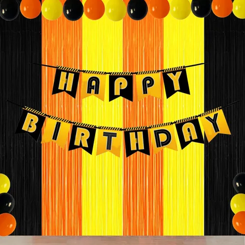 Miniatura 2 de Decoraciones de Fiesta de Cumpleaños de Construcción, Telón de Fondo de Flecos de Aluminio Naranja Negro Amarillo, Decoraciones de Fiesta de Camión